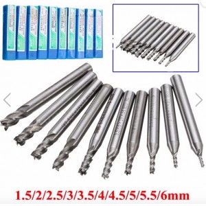 HR0454 10pcs 1.5mm to 6mm HSS 4 Flute End Mill Cutter 6mm Shank Milling Cutter Set